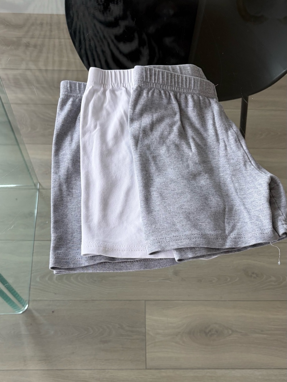 Basic Elastic Waist Shorts - Gray & White
